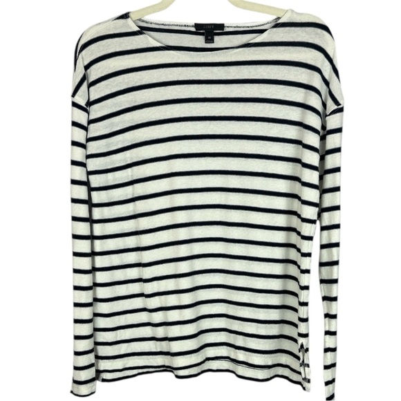 J. Crew 100% Cotton Nautical Black and White Striped XS Top - Picture 1 of 9